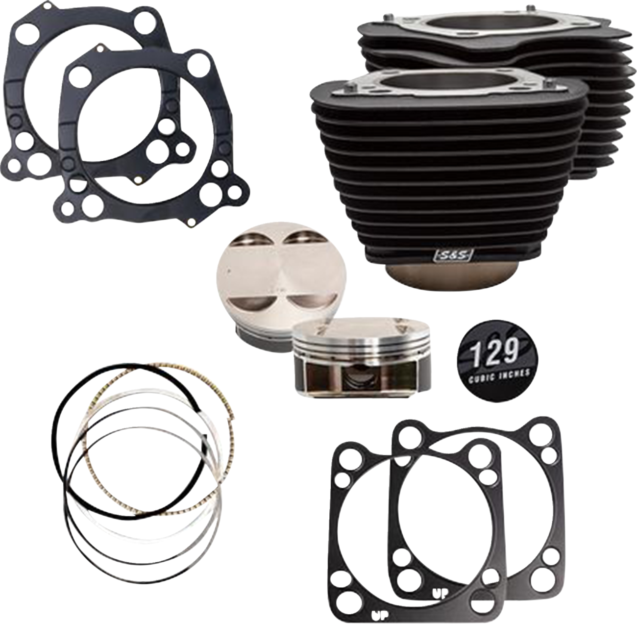 Big Bore Cylinder Kit | 129" Cylinder Kit - 4.375" Stroke - Wrinkle Black w/o Highlighted Fins - M8