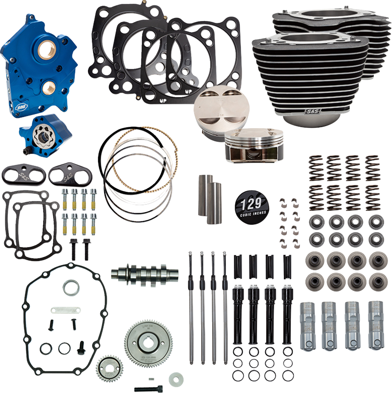 Power Package Engine Performance Kit | 129" Power Pack - 550 Gear Drive - Oil Cooled - Wrinkle Black w/Highlight Fins - M8