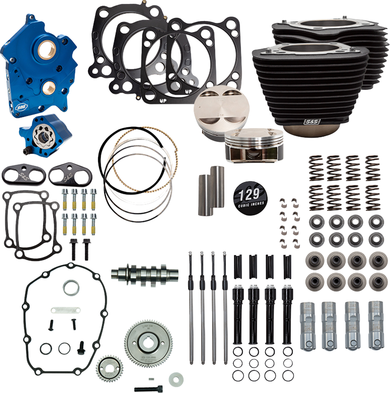Power Package Engine Performance Kit | 129" Power Pack - 550 Gear Drive - Oil Cooled - Wrinkle Black w/o Highlight Fins - M8