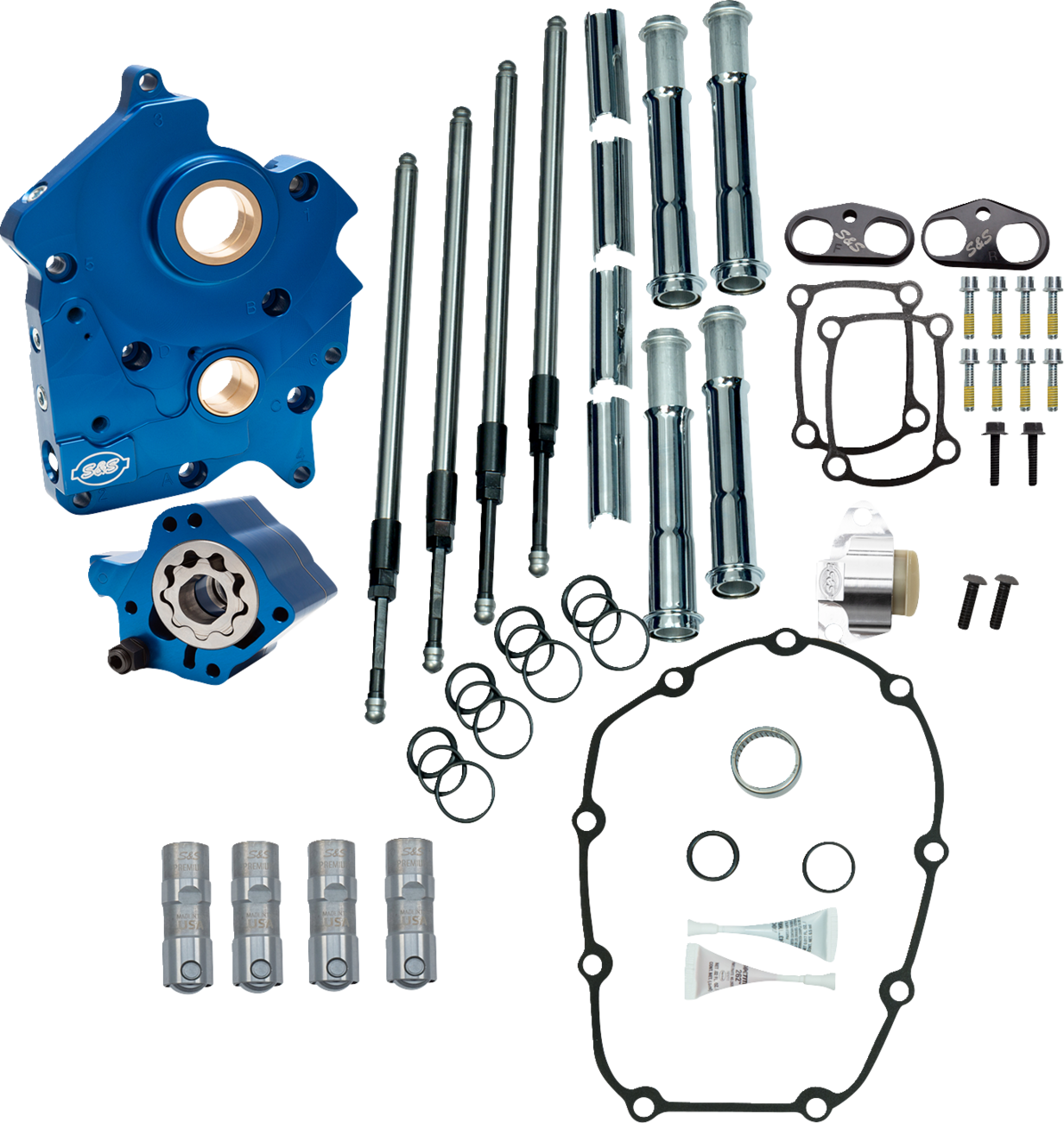 Cam Chest Kit without Cams for Chain Drive M8 | Cam Chest Kit without Cams - Chain Drive - Oil Cooled - Chrome Pushrods - M8