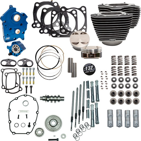 Power Package Engine Performance Kit | 132" Power Pack - 550 Gear Drive - Oil Cooled - Wrinkle Black w/Highlight Fins - M8