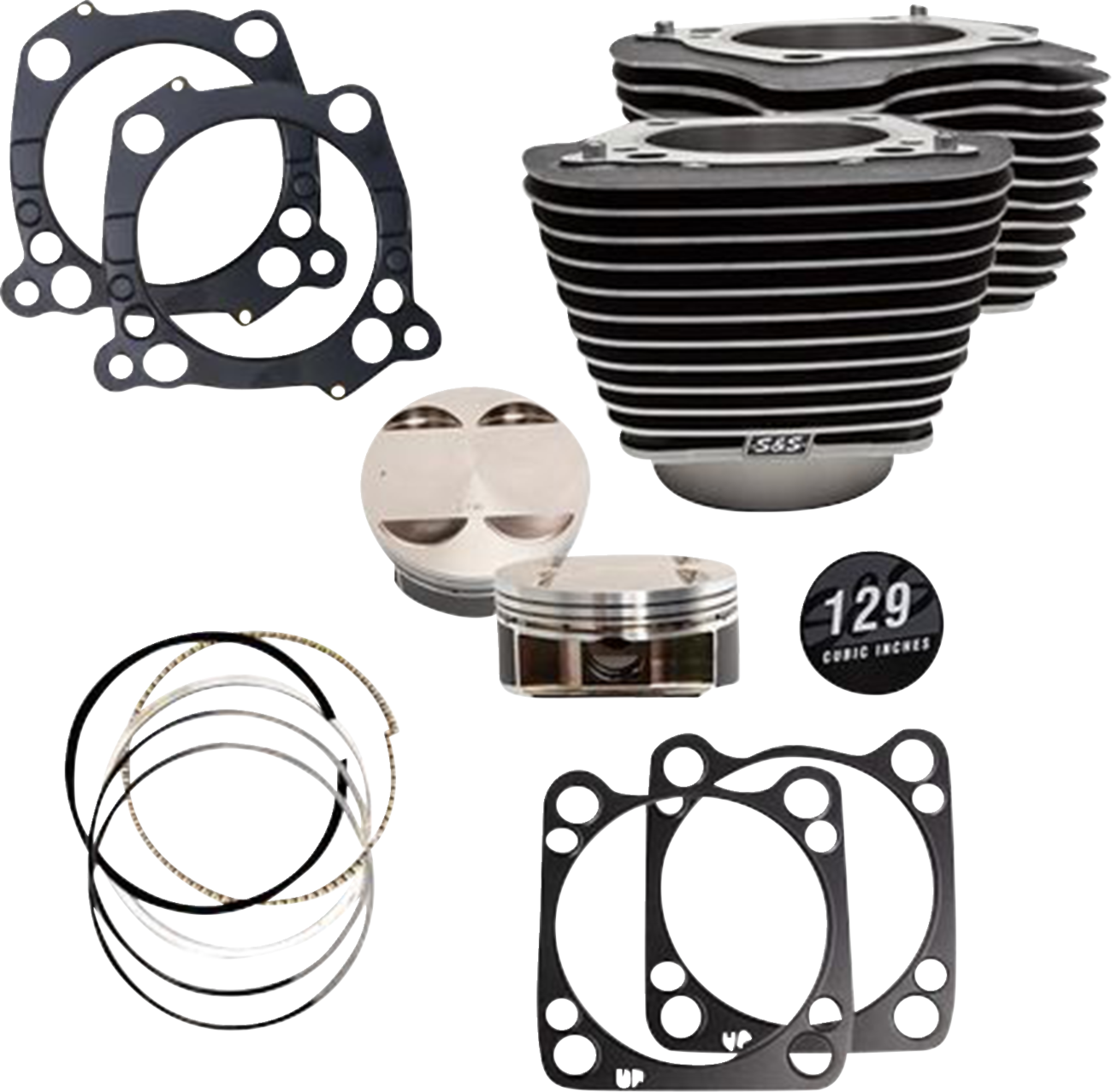 Big Bore Cylinder Kit | 129" Cylinder Kit - 4.375" Stroke - Wrinkle Black w/Highlighted Fins - M8