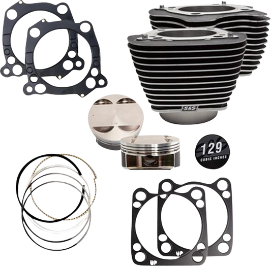 Big Bore Cylinder Kit | 129" Cylinder Kit - 4.375" Stroke - Wrinkle Black w/Highlighted Fins - M8
