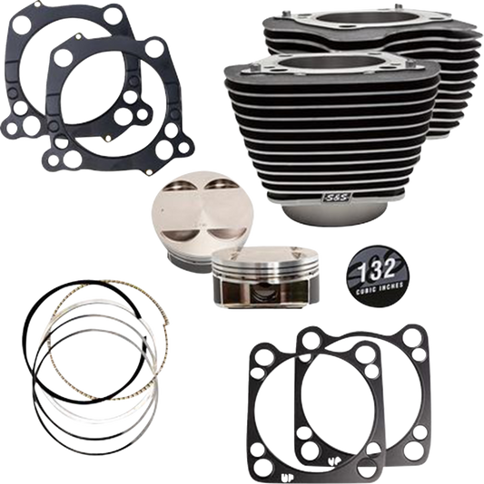 Big Bore Cylinder Kit | 132" Cylinder Kit - 4.500" Stroke - Wrinkle Black w/Highlighted Fins - M8