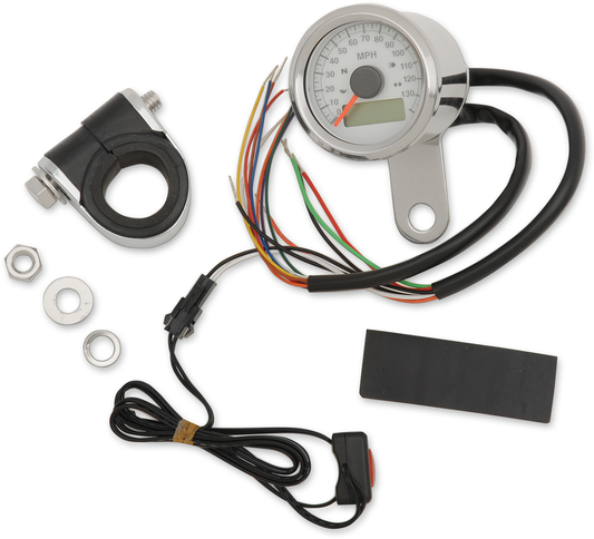 1-7/8" Programmable Electronic Speedometer with Indicator Lights | Programmable Speedometer with Indicator Lights - Natural - 140 MPH LED White Face - 1-7/8"