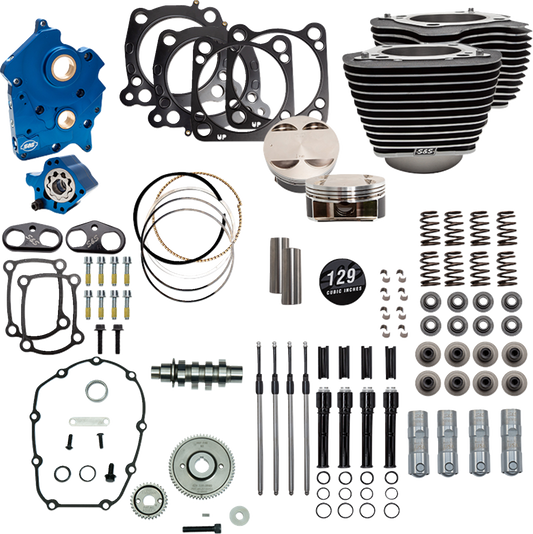Power Package Engine Performance Kit | 129" Power Pack - 550 Gear Drive - Oil Cooled - Wrinkle Black w/Highlight Fins - M8