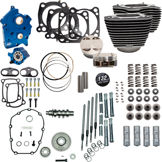 Power Package Engine Performance Kit | 132" Power Pack - 550 Gear Drive - Water Cooled - Wrinkle Black w/Highlight Fins - M8