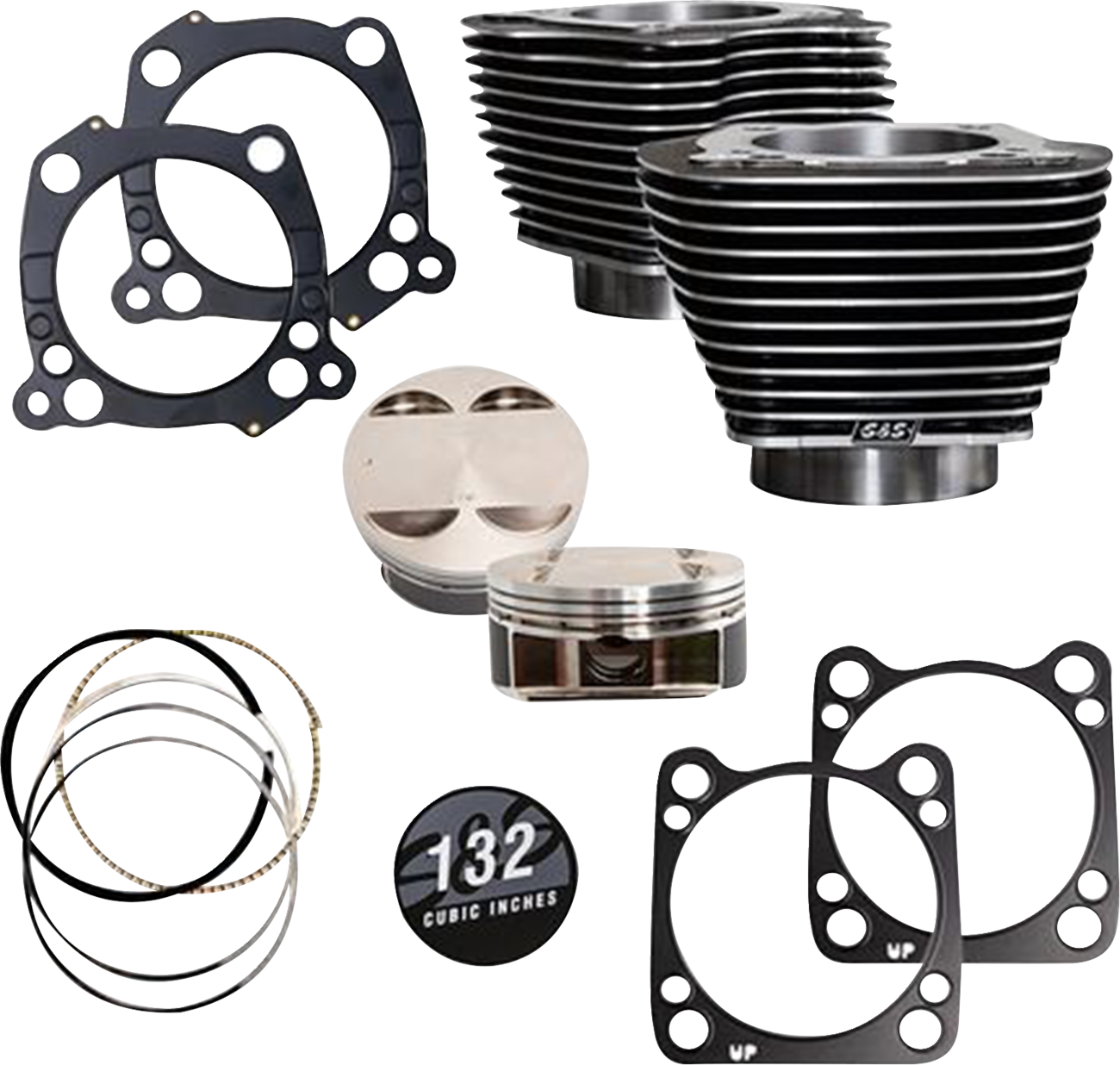 Big Bore Cylinder Kit | 132" Cylinder Kit - 4.500" Stroke - Black Granite w/Highlighted Fins - M8