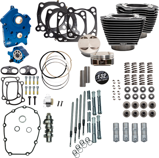Power Package Engine Performance Kit | 132" Power Pack - 550 Chain Drive - Oil Cooled - Black Granite w/Highlight Fins - M8
