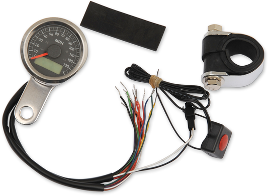 1-7/8" Programmable Electronic Speedometer with Indicator Lights | Programmable Speedometer with Indicator Lights - Natural - 140 MPH LED Black Face - 1-7/8"