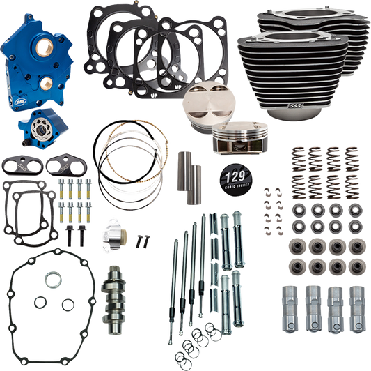 Power Package Engine Performance Kit | 129" Power Pack - 550 Chain Drive - Oil Cooled - Wrinkle Black w/Highlight Fins - M8