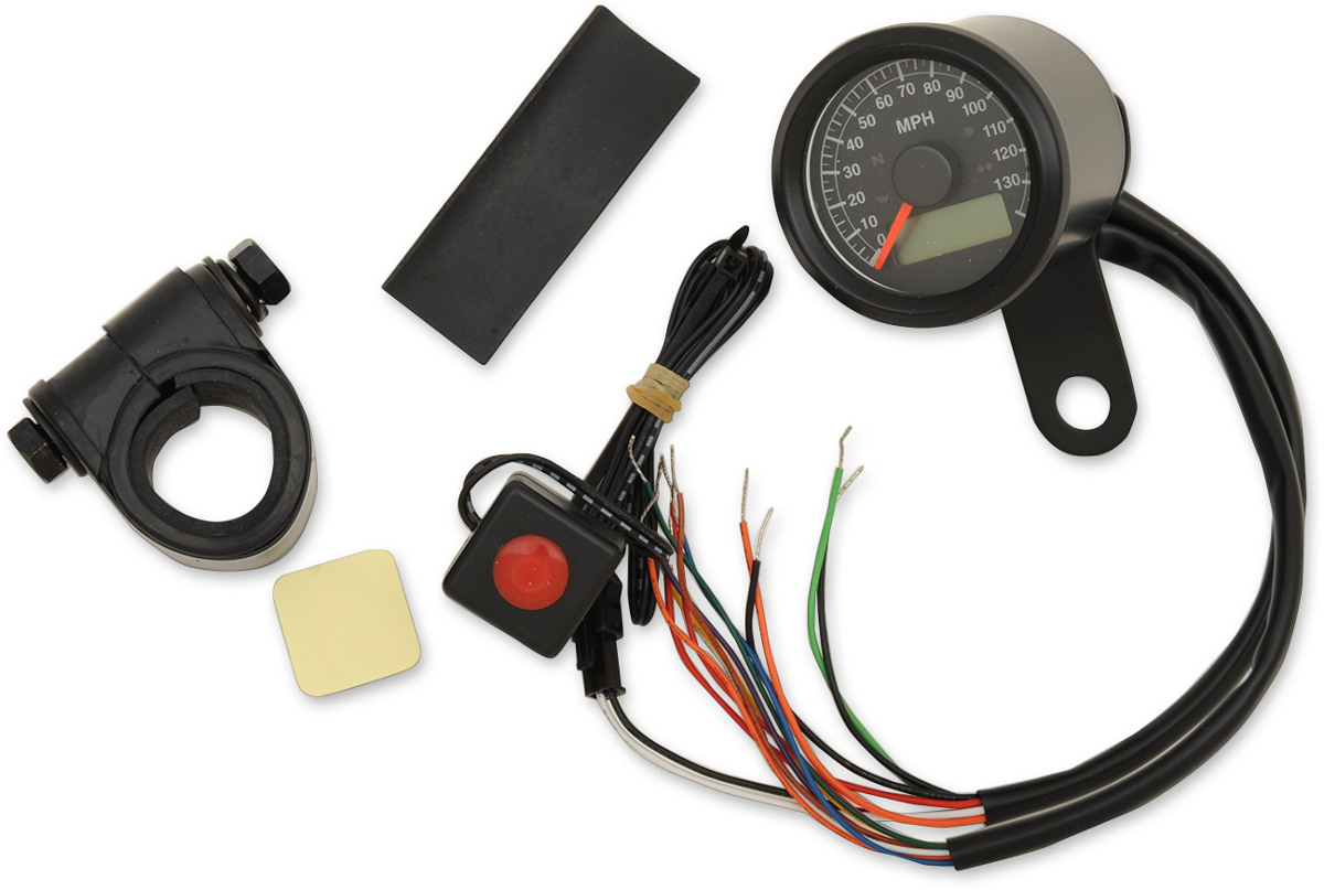 1-7/8" Programmable Electronic Speedometer with Indicator Lights | Programmable Speedometer with Indicator Lights - Gloss Black - 140 MPH LED Black Face - 1-7/8"