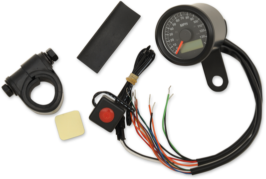 1-7/8" Programmable Electronic Speedometer with Indicator Lights | Programmable Speedometer with Indicator Lights - Gloss Black - 140 MPH LED Black Face - 1-7/8"