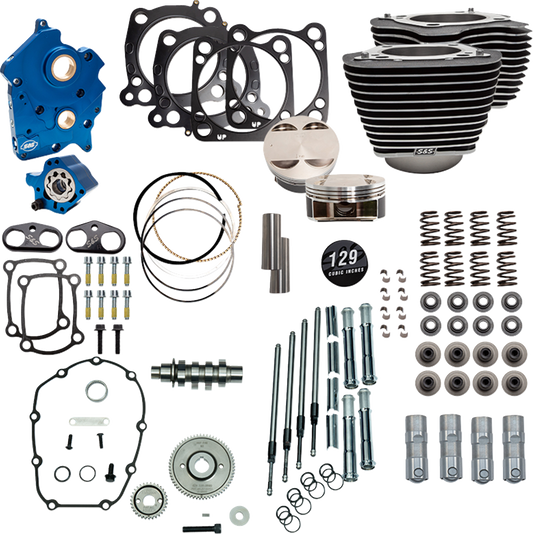 Power Package Engine Performance Kit | 129" Power Pack - 550 Gear Drive - Oil Cooled - Wrinkle Black w/Highlight Fins - M8