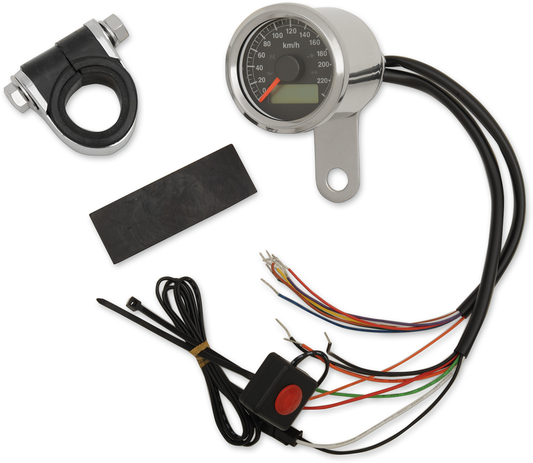 1-7/8" Programmable Metric Speedometer with Indicator Lights | 1-7/8" Programmable Speedometer with Indicator Lights - Stainless Steel - 220 KPH LED Black Face